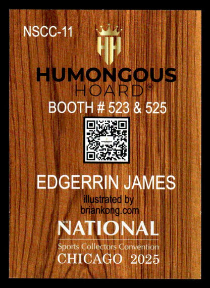 Sports convention pass with wood grain design for 2025 Humongous Hoard Edgerrin James Indianapolis Colts collection