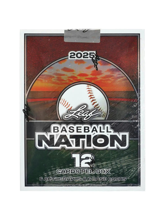 2025 Leaf Baseball Nation Hobby Box with 12 cards including 6 autographs and base cards
