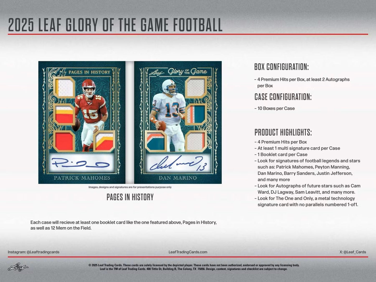 2025 Leaf Glory of the Game Football Hobby Box | Columbia Sports Cards