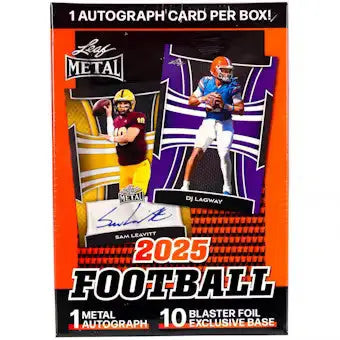 2025 Leaf Metal Football card box featuring Leaf Metal and metal football collectibles