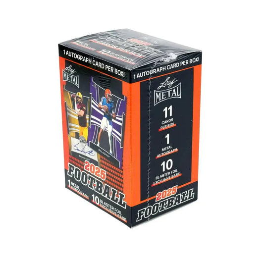 Black and orange 2025 Leaf Metal Football Blaster Box with Metal Football Trading Cards