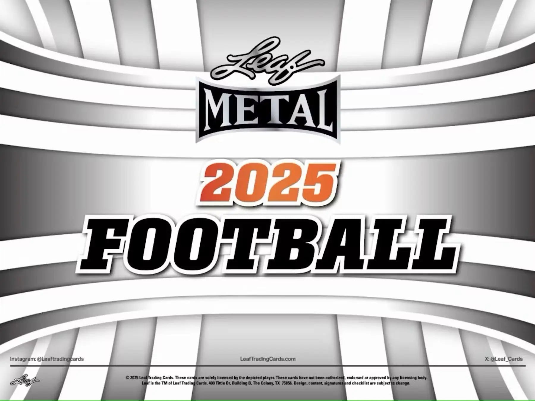 2025 Leaf Metal Football Hobby Box featuring a 2025 football card and metal football collectibles