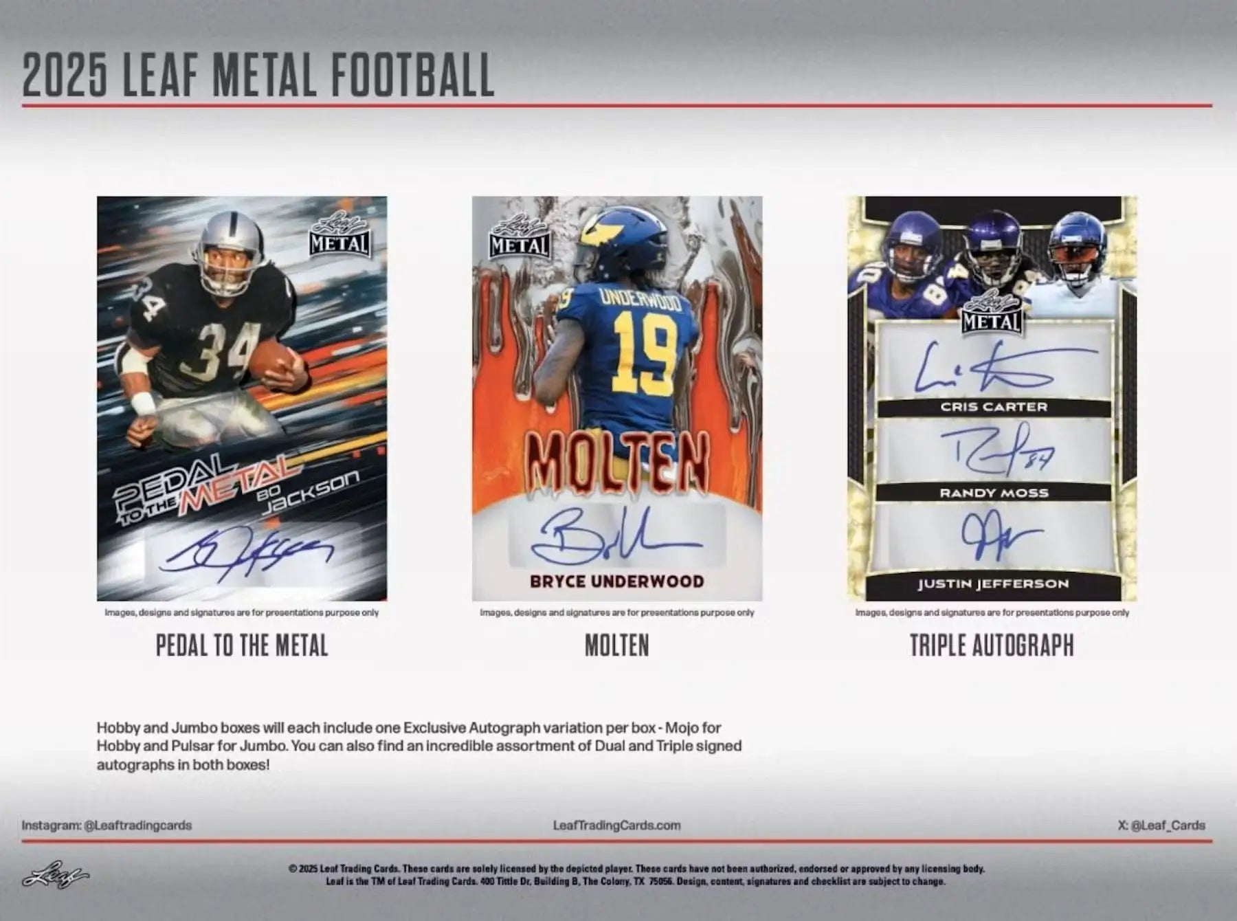2025 Leaf Metal Football Hobby Box featuring collectible metal football trading cards