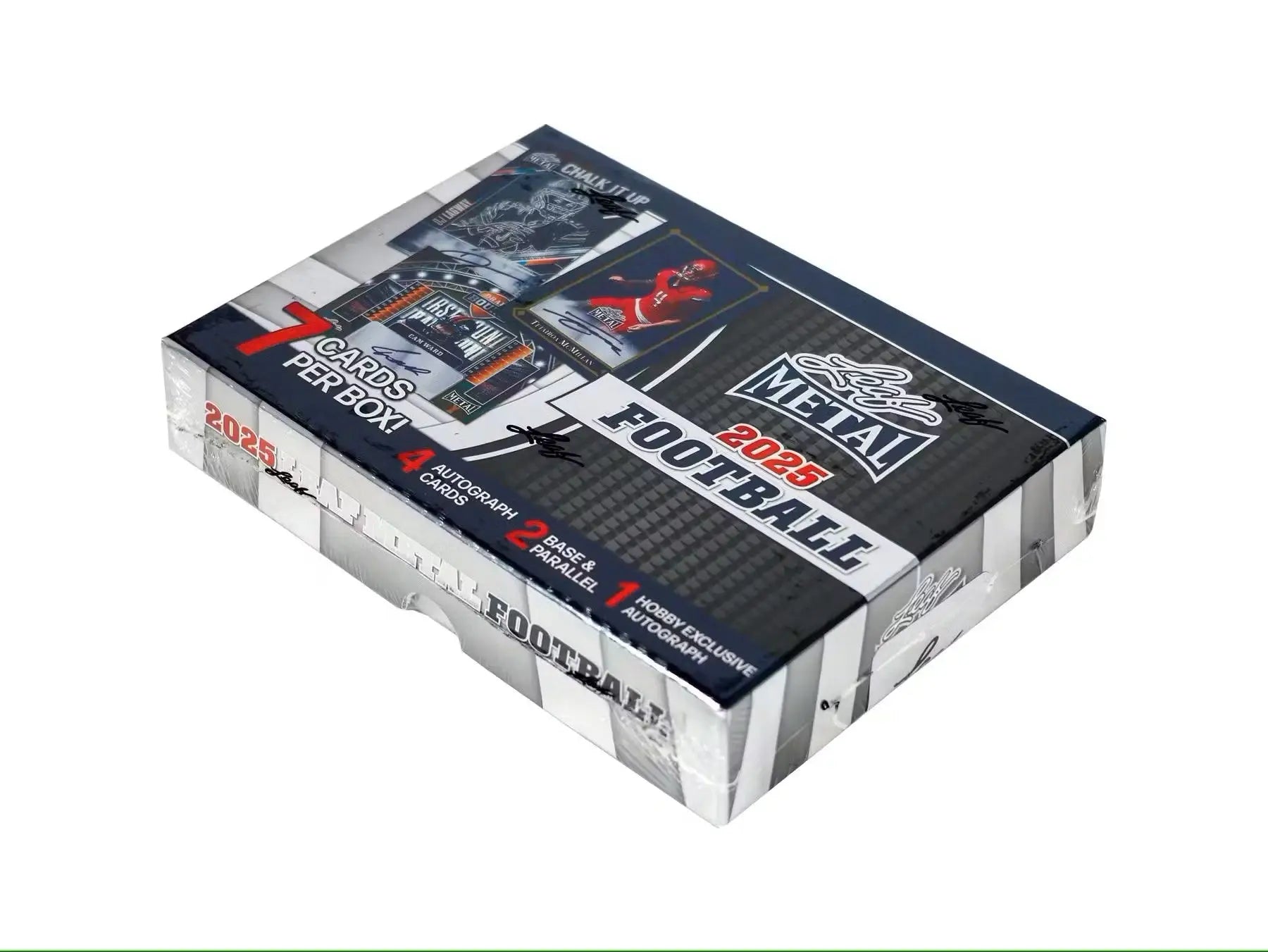 Sealed 2025 Leaf Metal Football Hobby Box with metal football cards inside