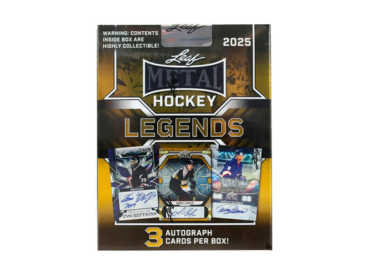 Leaf Metal Legends Hockey Hobby Box showcasing three metal autographs from Leaf Metal Legends