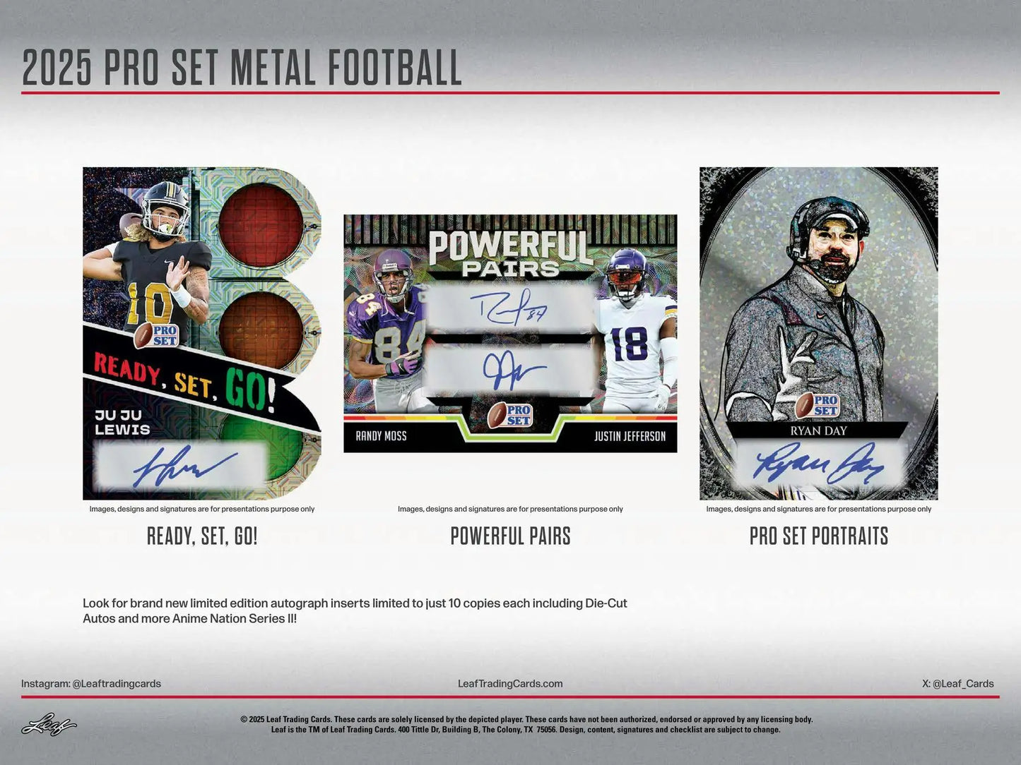 Promotional image for 2025 Pro Set Metal Football trading cards in Surname Signature Box