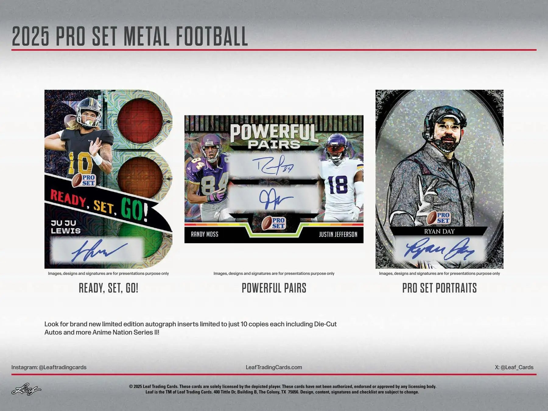Promotional image for 2025 Pro Set Metal Football trading cards in Surname Signature Box