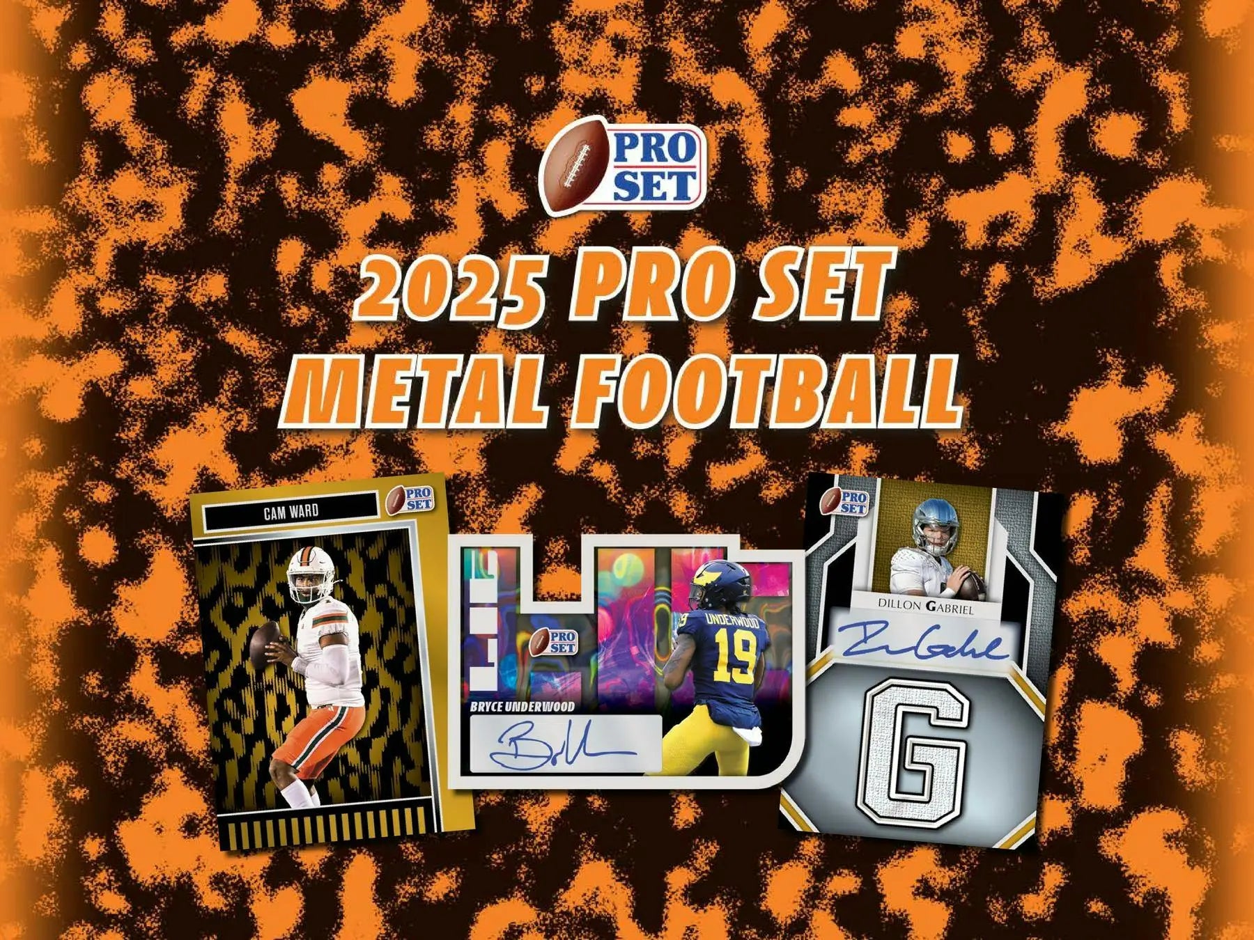Promotional poster for 2025 Pro Set Metal Football trading cards in Surname Signature Box