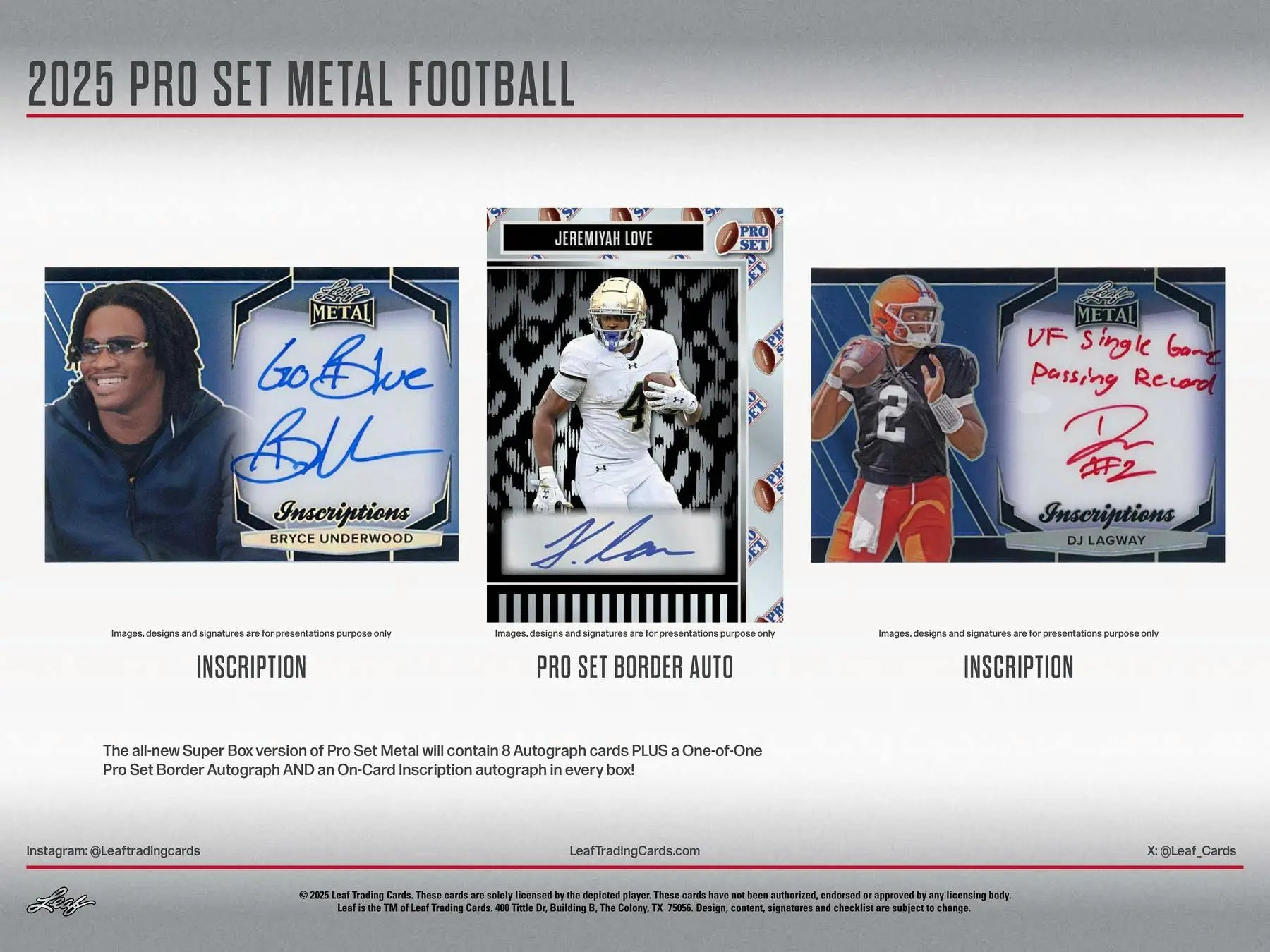 2025 Leaf Pro Set Metal Football Hobby Box with autographed surname signature cards