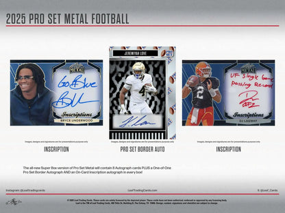 2025 Leaf Pro Set Metal Football Hobby Box with autographed surname signature cards