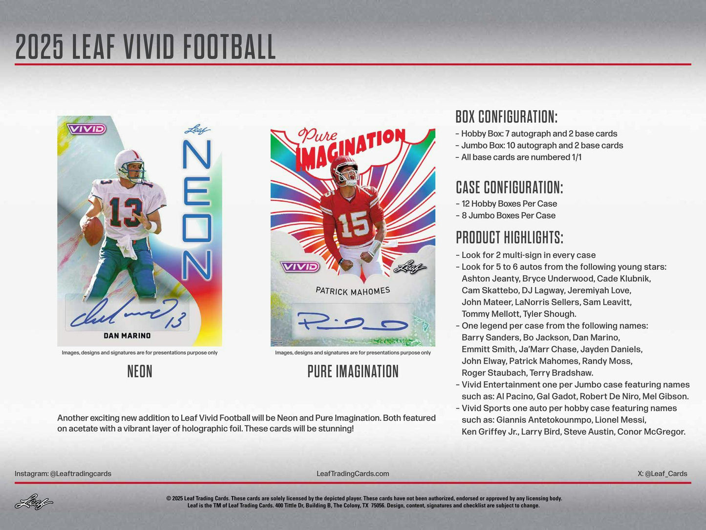 2025 Leaf Vivid Football Hobby Box | Columbia Sports Cards