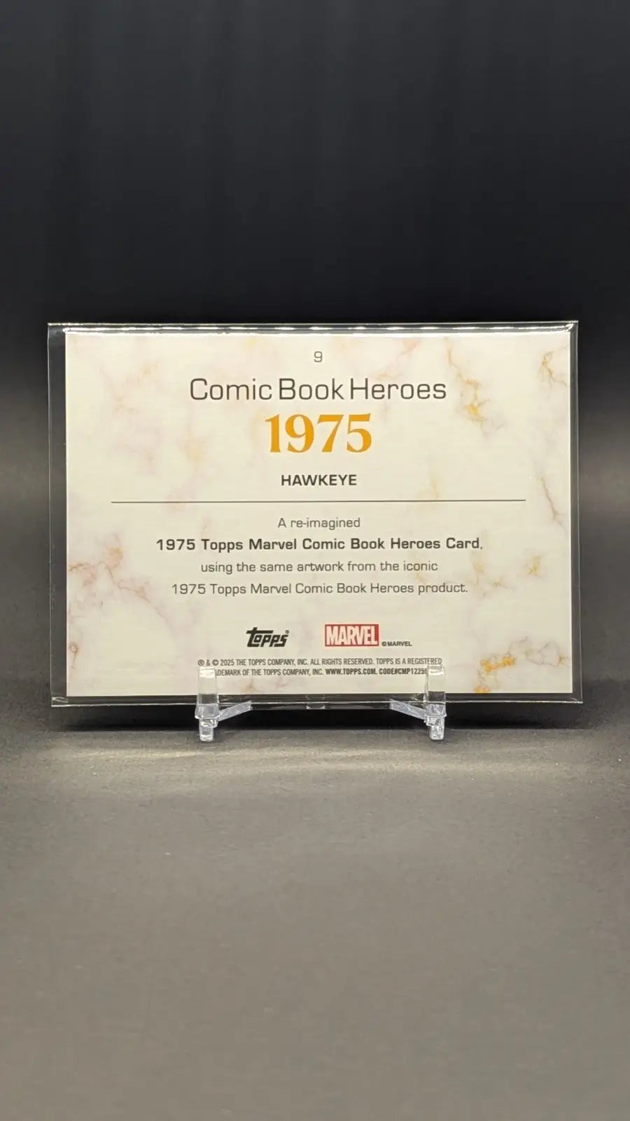 Commemorative Hawkeye Marvel comic book heroes trading card from 1975 Topps series