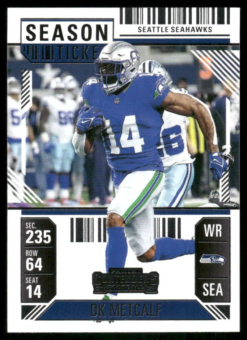 Football trading card featuring DK Metcalf in blue uniform from Panini Contenders 2025
