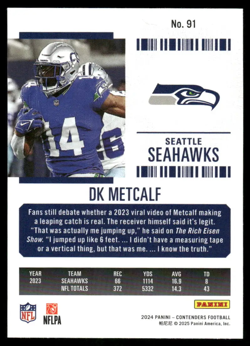 Contenders DK Metcalf football trading card from 2025 Panini Contenders collection