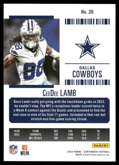 Panini Contenders Football CeeDee Lamb trading card from 2025 Panini Contenders Football series