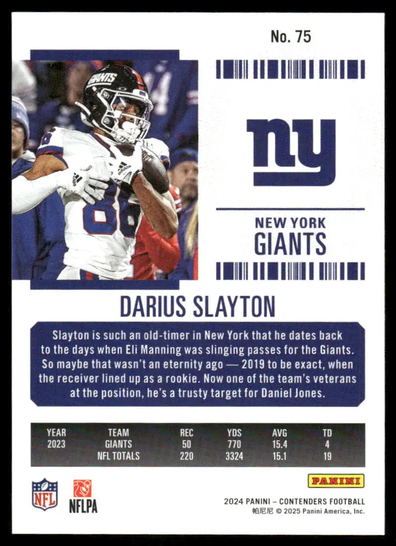 Collectible Panini Contenders Football Darius Slayton trading card featuring New York Giants