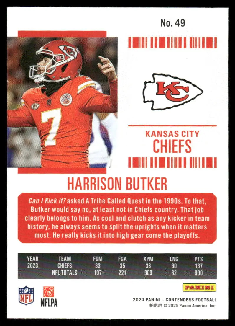 Panini Contenders Football Harrison Butker trading card featuring Football Harrison Butker