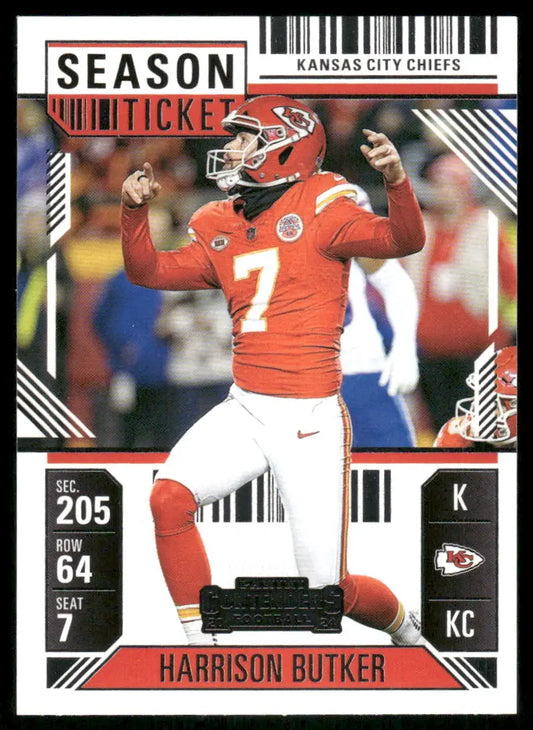 Panini Contenders Football Harrison Butker Kansas City Chiefs trading card featuring Football Harrison Butker