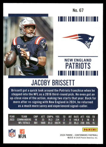 2024 Panini Contenders Football Jacoby Brissett card with career stats, Panini Contenders Football