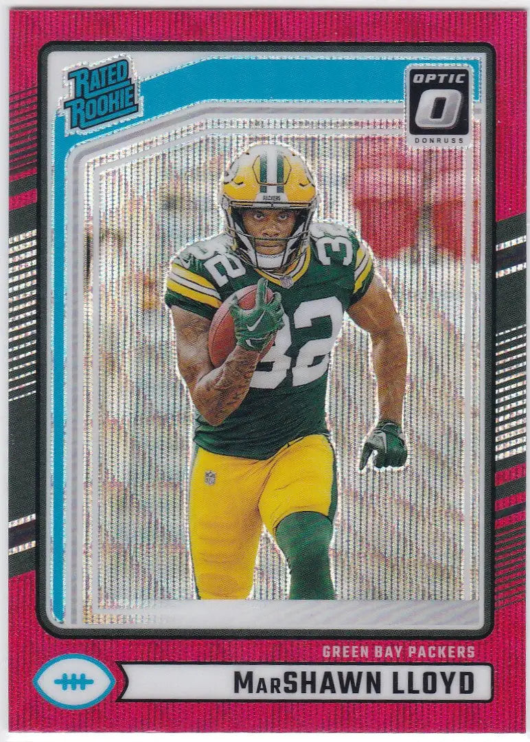 Football trading card of Marshawn Lloyd in Green Bay Packers uniform, Lloyd Red Prizm