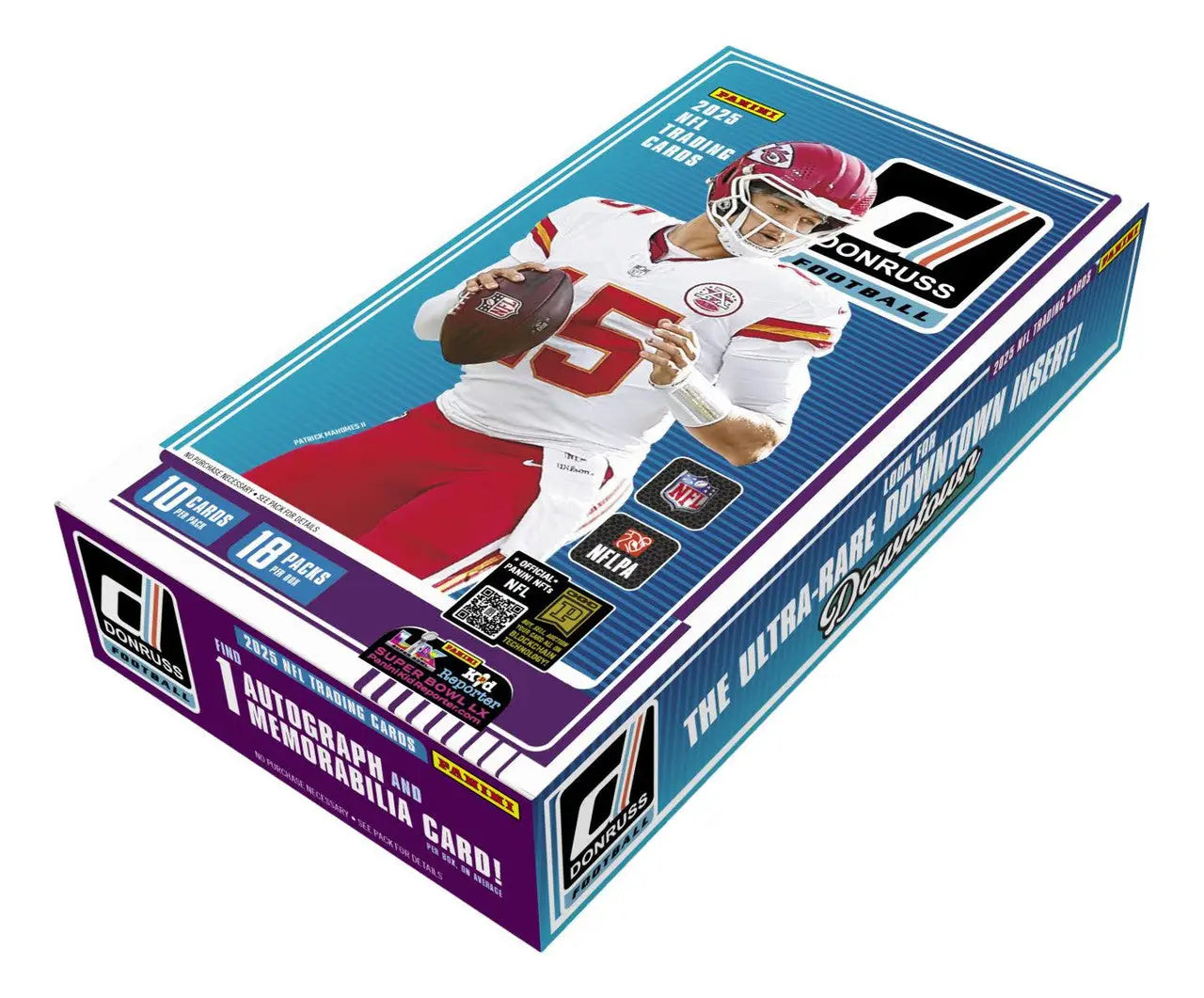 2025 Panini Donruss Football Hobby Box with Patrick Mahomes NFL football cards and rated rookies