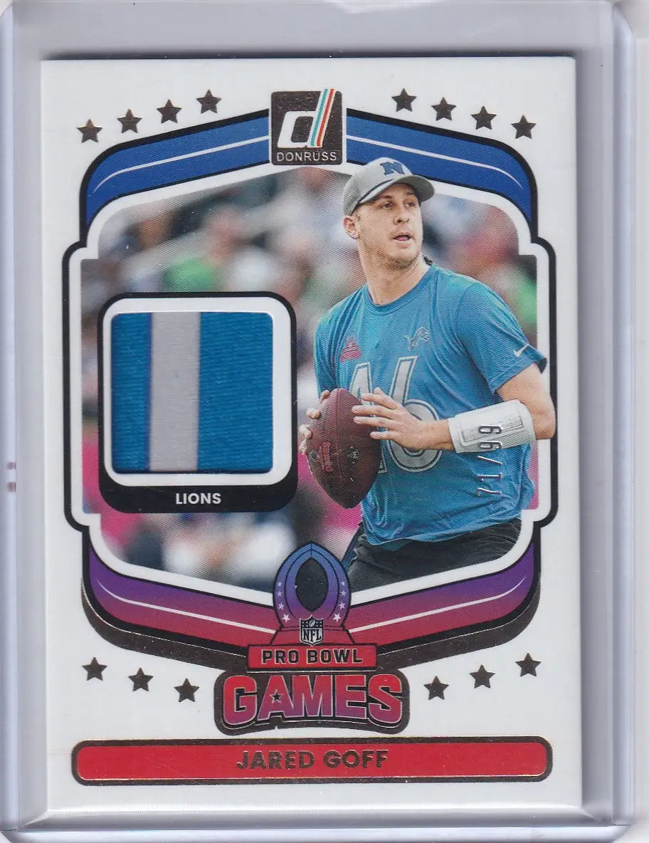 2025 Panini Donruss Patch 71/99 #PBM-JGF Jared Goff - Detroit Lions - Trading Card