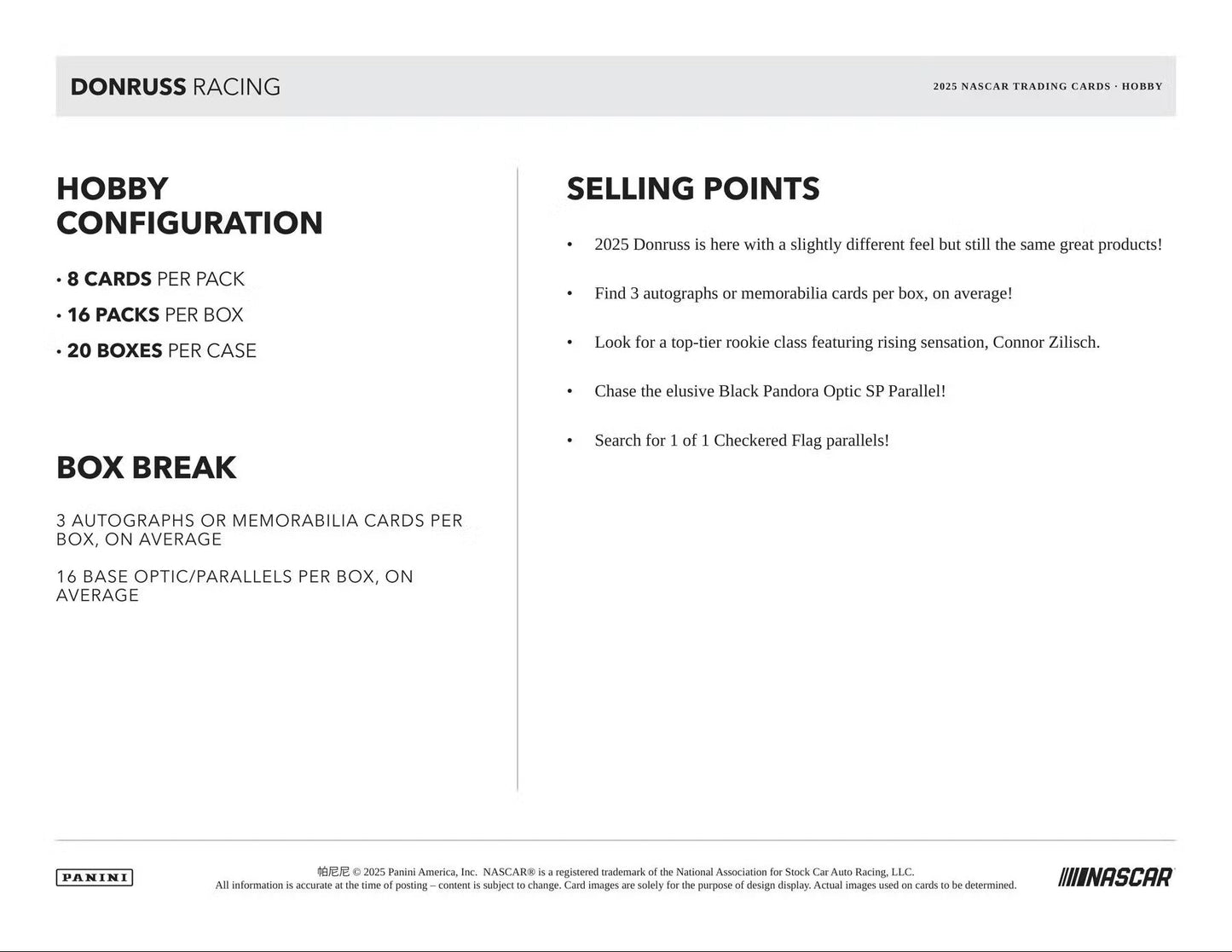 2025 Panini Donruss Racing Hobby Box | Columbia Sports Cards & More