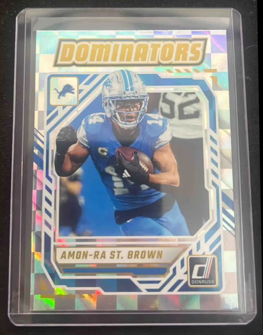 2022 Panini Football Donruss Amon-Ra St. Brown Detroit Lions card featuring Dominators #DOM-ASN