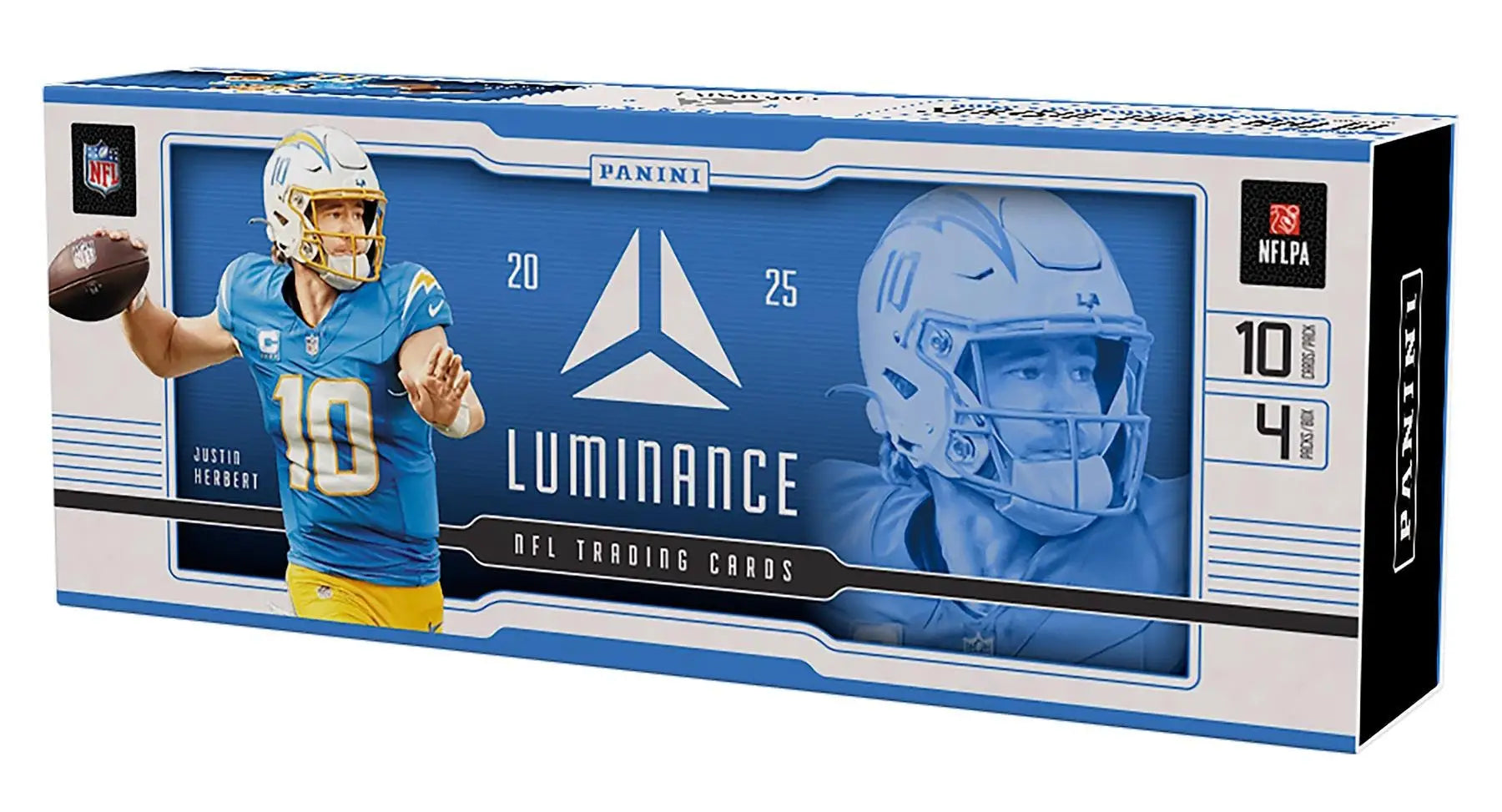 Blue and white Panini Luminance NFL trading cards box for luminance football hobby collections