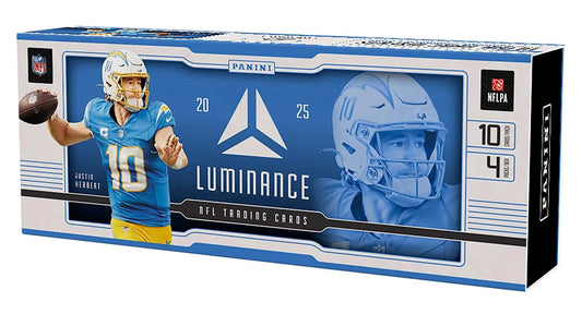 Blue and white Panini Luminance NFL trading cards box for luminance football hobby collections