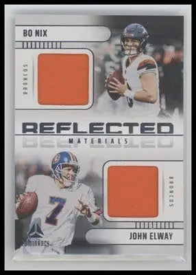 Panini Luminance dual memorabilia card featuring John Elway and Bo Nix Denver Broncos