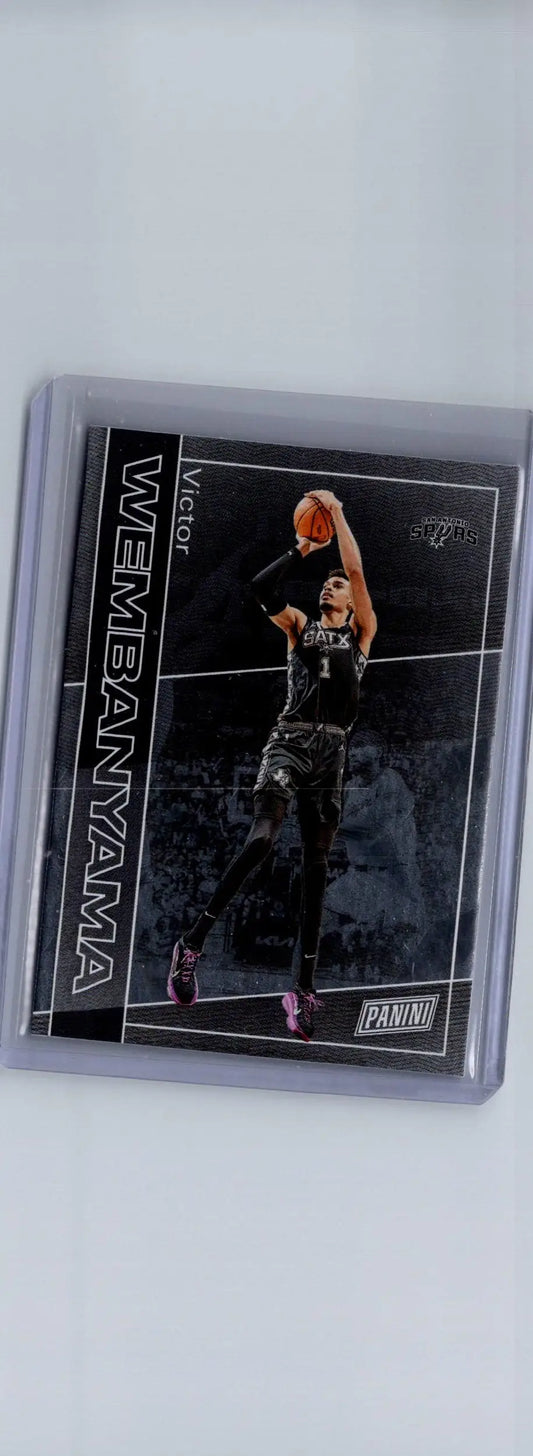 Victor Wembanyama basketball trading card in protective case from Panini National Convention Silver Packs