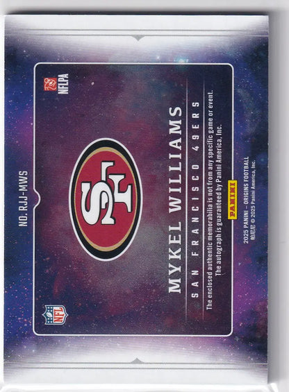 2025 Panini Origins RPA Patch Auto 17/25 #RJJ-MWS Mykel Williams - 49ers - Sports Trading Card