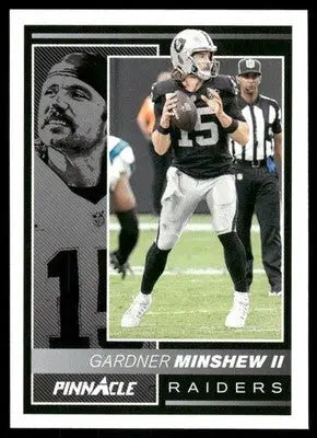 2025 Panini Pinnacle Encore Gardner Minshew II football trading card with profile and action shots