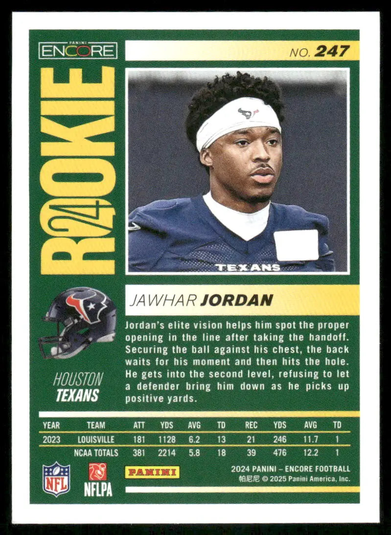 2024 Panini Pinnacle Encore Jawhar Jordan RC football card Houston Texans