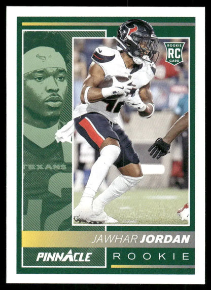 Panini Pinnacle Encore Jawhar Jordan rookie football card with white and blue uniform