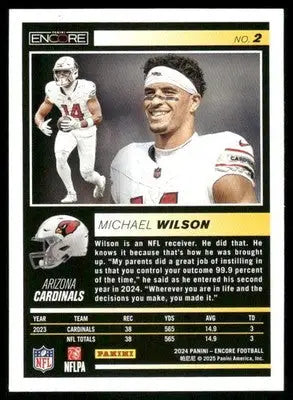 2024 Panini Pinnacle Encore Michael Wilson Football Card Arizona Cardinals