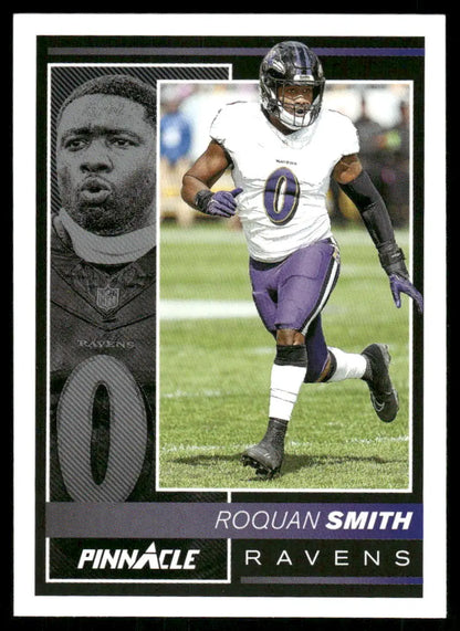 Football trading card featuring Roquan Smith in Baltimore Ravens uniform from Panini Pinnacle Encore