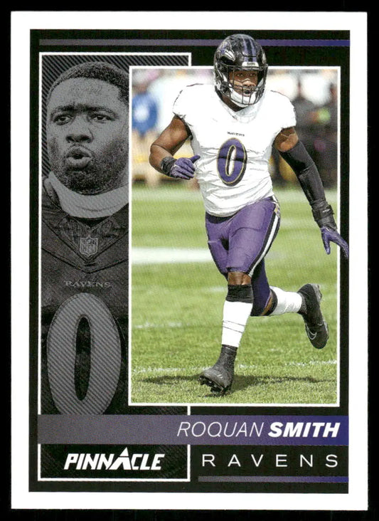 Football trading card featuring Roquan Smith in Baltimore Ravens uniform from Panini Pinnacle Encore