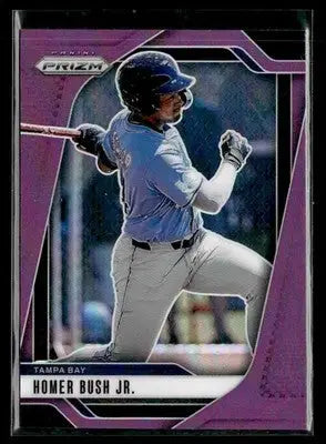 Baseball trading card featuring Homer Bush at bat from 2025 Panini Prizm Purple Prizm