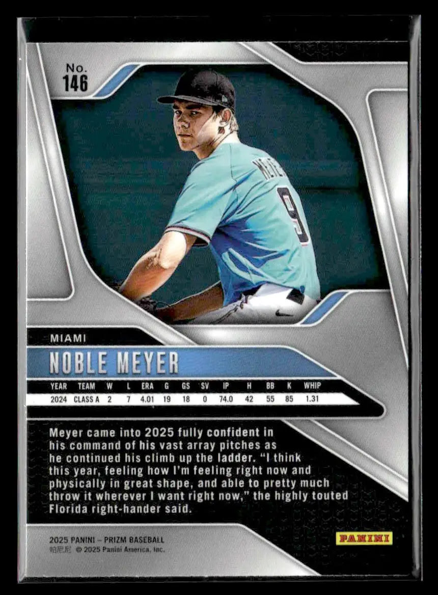Baseball trading card of Noble Meyer from Panini Prizm Miami Marlins 2025 #146