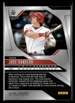 2025 Panini Prizm Jose Canseco baseball trading card featuring Texas Rangers player