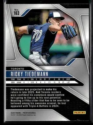 Baseball trading card of Ricky Tiedemann from Panini Prizm Toronto Blue Jays 2025