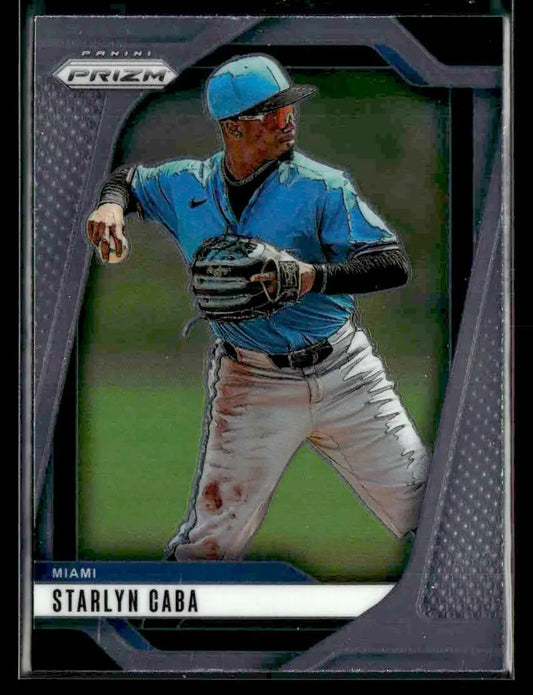 Baseball trading card of Starlyn Caba from Panini Prizm Miami Marlins 2025