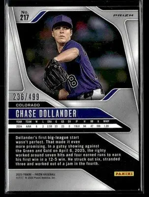 Baseball trading card of Chase Dollander from Panini Prizm Colorado Rockies series