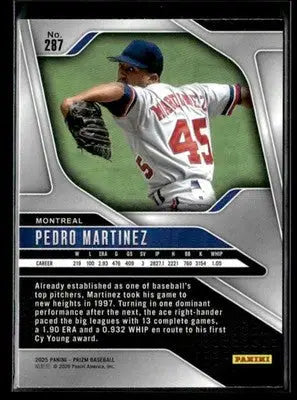 2025 Panini Prizm Pedro Martinez baseball card featuring Montreal Expos pitcher