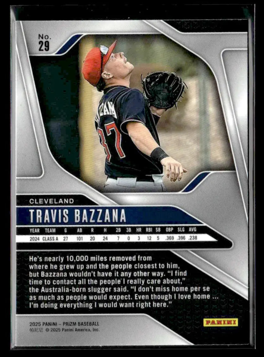 Baseball trading card of Travis Bazzana from Panini Prizm 2025 featuring Cleveland Guardians