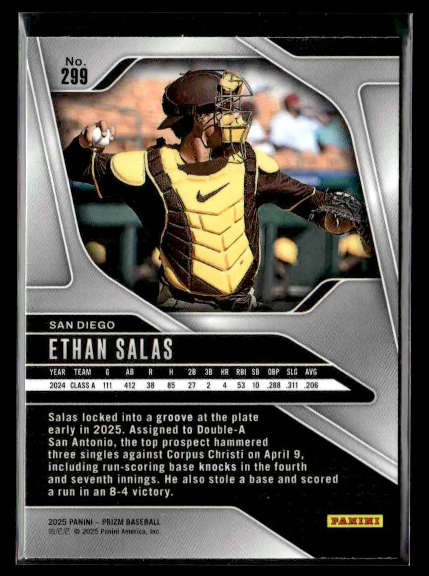 Baseball trading card of Ethan Salas from Panini Prizm 2025 San Diego Padres