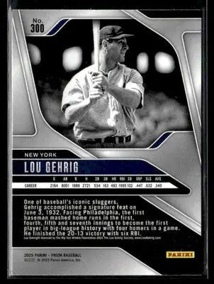 Lou Gehrig baseball card from 2025 Panini Prizm featuring York Yankees legend