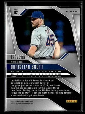 Baseball trading card of Christian Scott York Mets from Panini Prizm 2025 Red Prizm